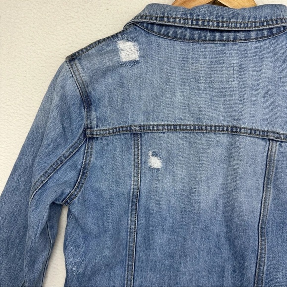 KanCan Los Angeles Size Small Distressed Denim Blue Jean Jacket Raw Hem Buttons - Picture 8 of 16